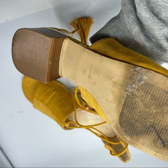 Nine West Yellow Faux Leather Peep Toe Strappy Ankle Wrap Sandals Womens 6 - Picture 5 of 8